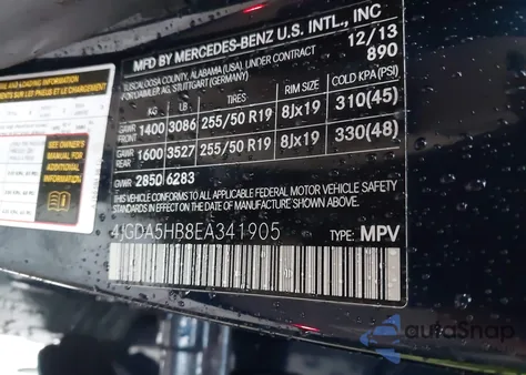 2014 Mercedes-Benz Ml 350 4Matic из США, поврежденный, VIN 4JGDA5HB8EA341905